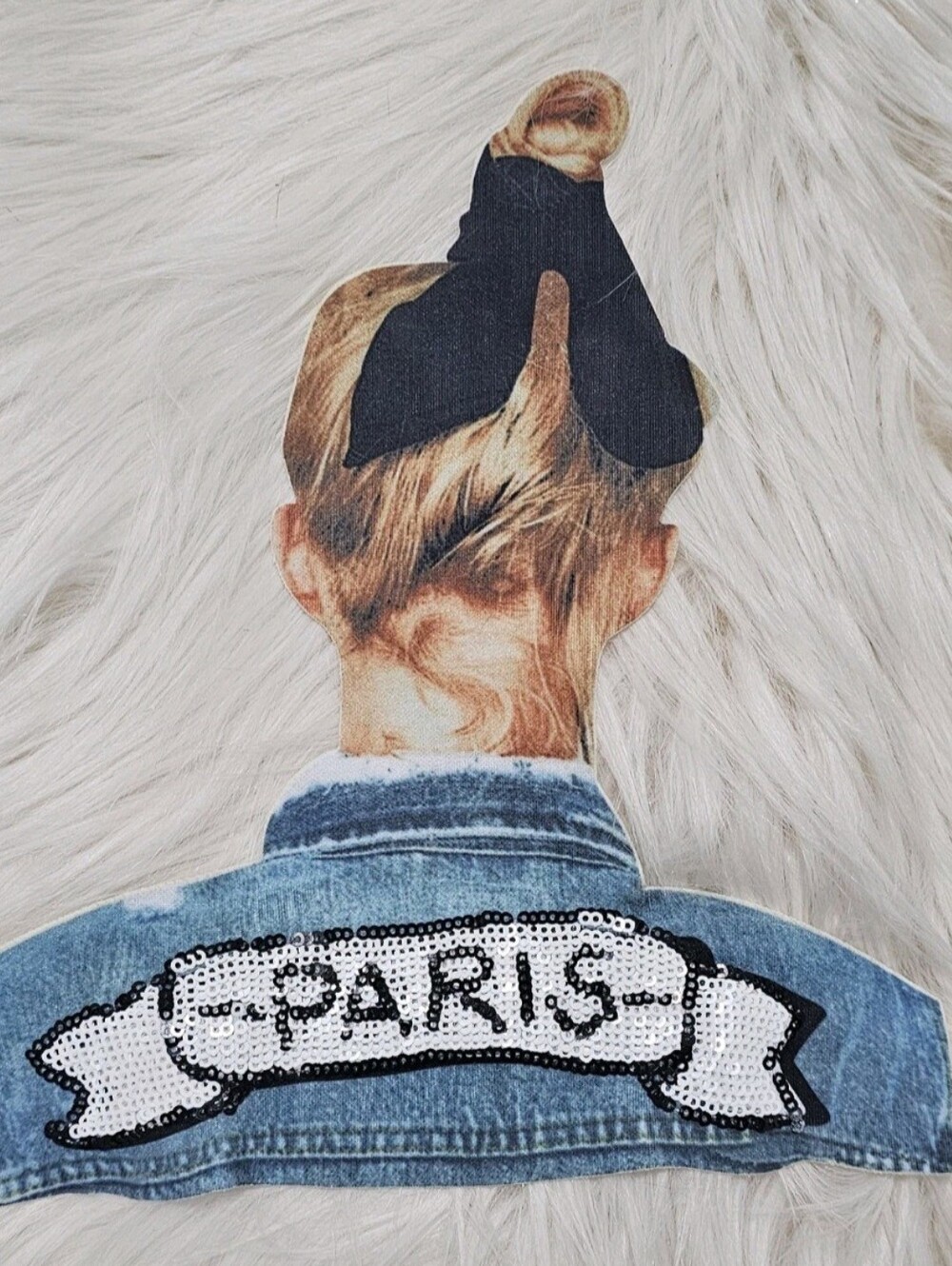 Large Letter print plus Denim Top Fabric Sequin Patch Embroidery DIY.